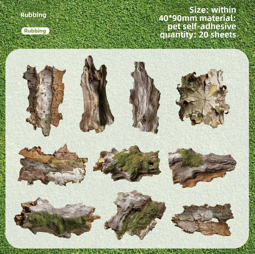 20 Pcs Moss Series Wood Themed Decoration Stickers