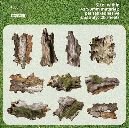 20 Pcs Moss Series Wood Themed Decoration Stickers