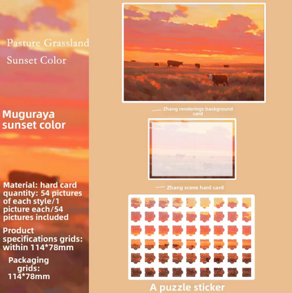 54 Pcs of Puzzle Stickers: Monet Impressions Series Retro Landscape Stickers