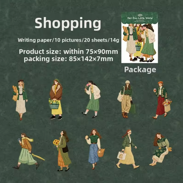20 Pcs Her Little World Series Character Embroidery Texture Stickers