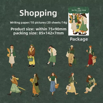 20 Pcs Her Little World Series Character Embroidery Texture Stickers