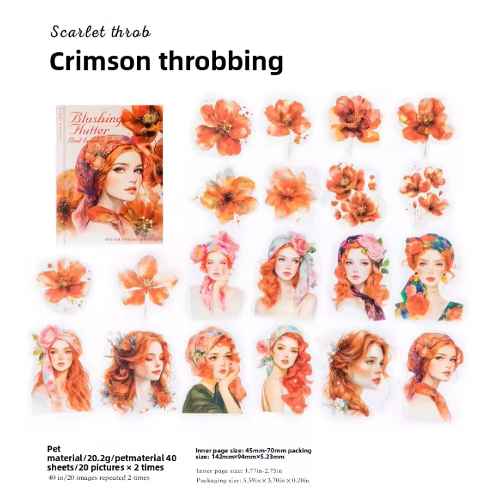 40 Pcs Blooming Encounters Retro Character Floral Stickers
