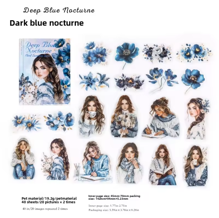 40 Pcs Blooming Encounters Retro Character Floral Stickers