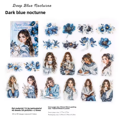 40 Pcs Blooming Encounters Retro Character Floral Stickers
