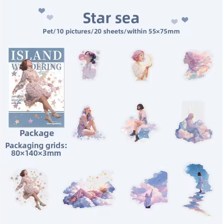 10 Pcs Island Wanderings Series Outdoor Character Fantasy Stickers