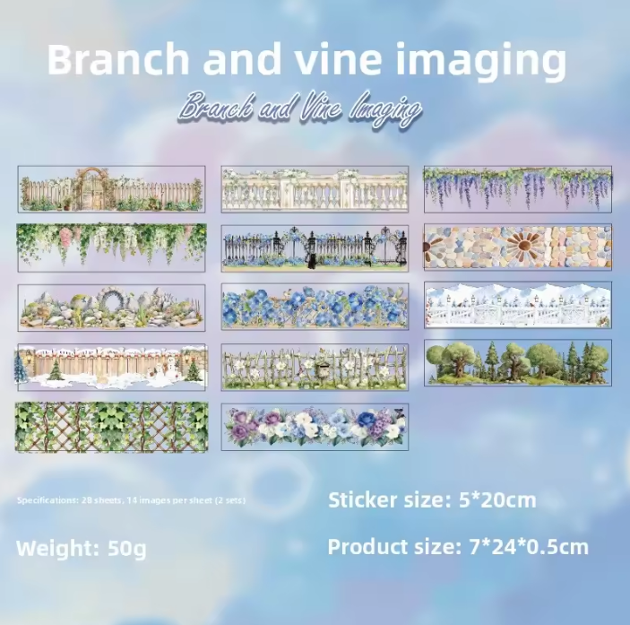 28 sheets Paper Flower and Vine Series Scene Setting Sticker Book