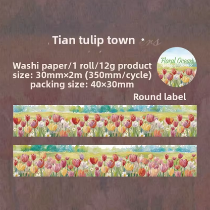 1 roll of Flower Sea Series Flower Blossom Theme Journaling Tape