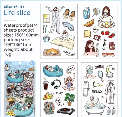 4 sheets per pack Lazy Daily Moments Cute Stickers for Scrapbooks