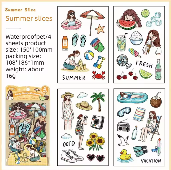 4 sheets per pack Lazy Daily Moments Cute Stickers for Scrapbooks