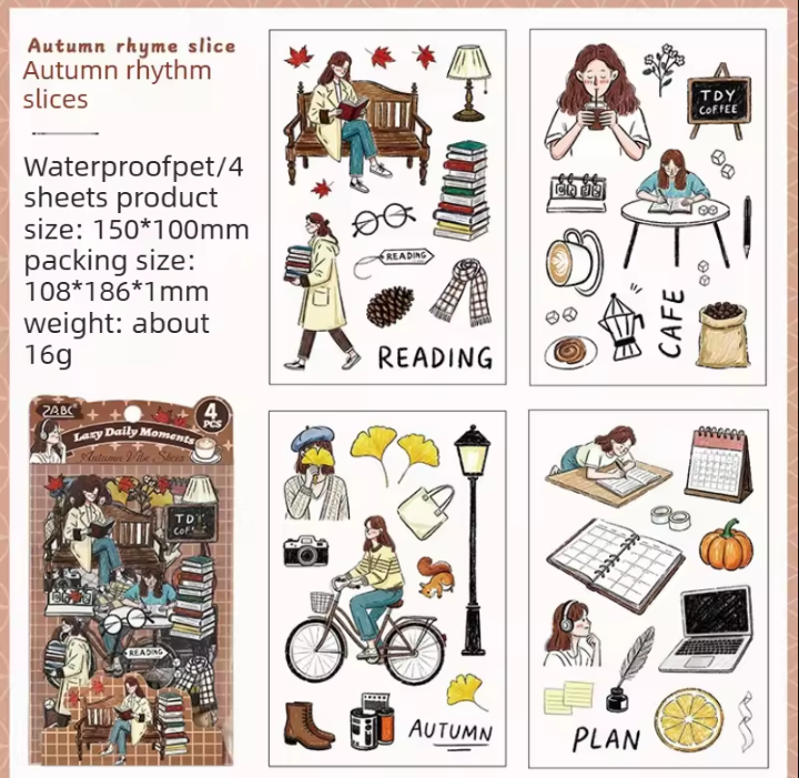 4 sheets per pack Lazy Daily Moments Cute Stickers for Scrapbooks