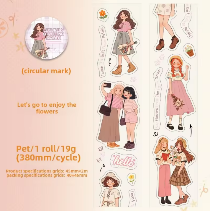 1 Roll Orange-Scented Girls Series Character Decorative Tape
