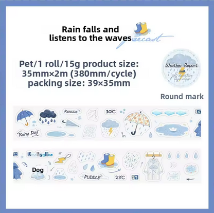 1 roll Weather Forecast Series Weather-themed PET die-cut journaling tape