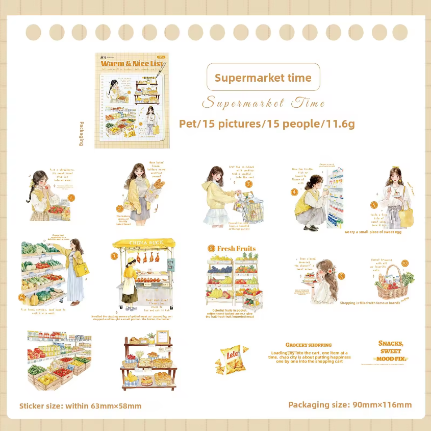 15 Pcs Healing List Series Instagram inspired character journaling stickers