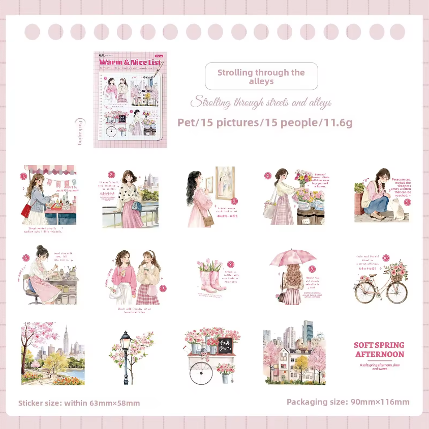 15 Pcs Healing List Series Instagram inspired character journaling stickers
