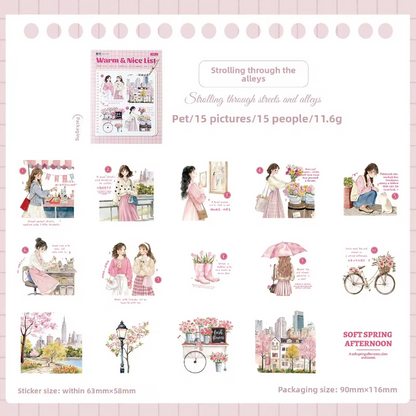 15 Pcs Healing List Series Instagram inspired character journaling stickers
