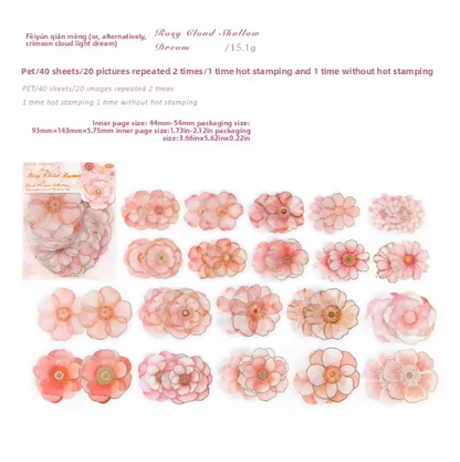 40 Pcs Blooming Whispers Series Hot-stamped watercolor floral journaling Stickers