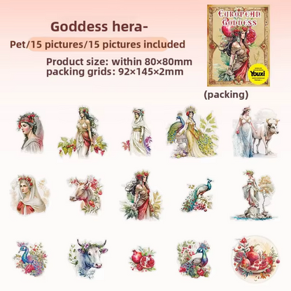15 Pcs European Goddess Record Series Mythological Theme Sticker
