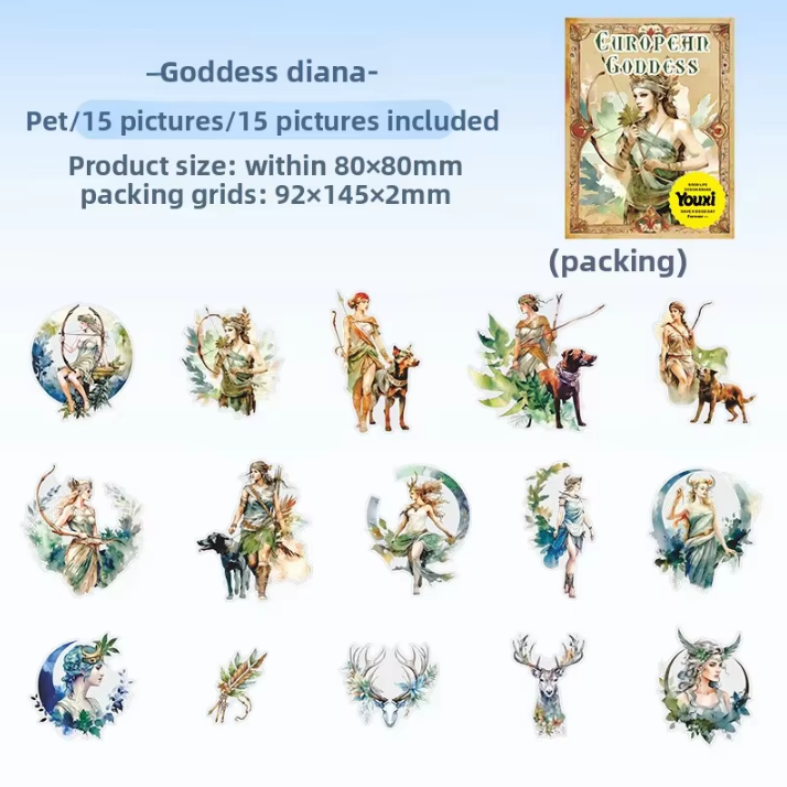 15 Pcs European Goddess Record Series Mythological Theme Sticker
