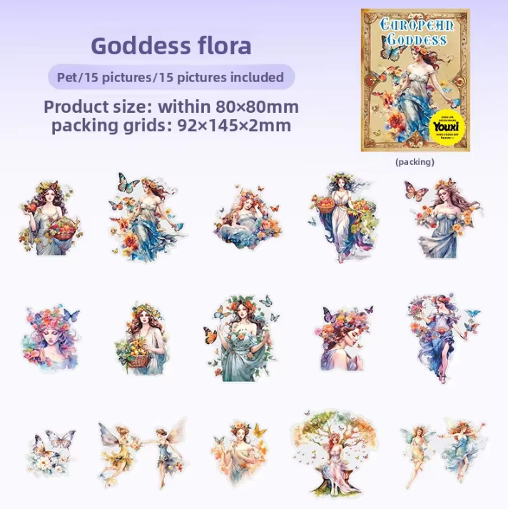 15 Pcs European Goddess Record Series Mythological Theme Sticker