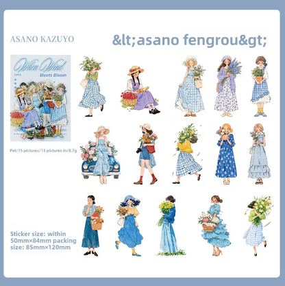 15 Pcs When the Wind Meets the Flowers Series Character Stickers