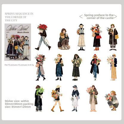 15 Pcs When the Wind Meets the Flowers Series Character Stickers