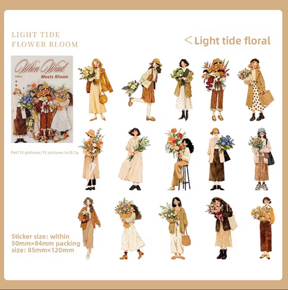 15 Pcs When the Wind Meets the Flowers Series Character Stickers