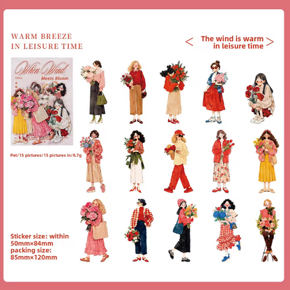 15 Pcs When the Wind Meets the Flowers Series Character Stickers