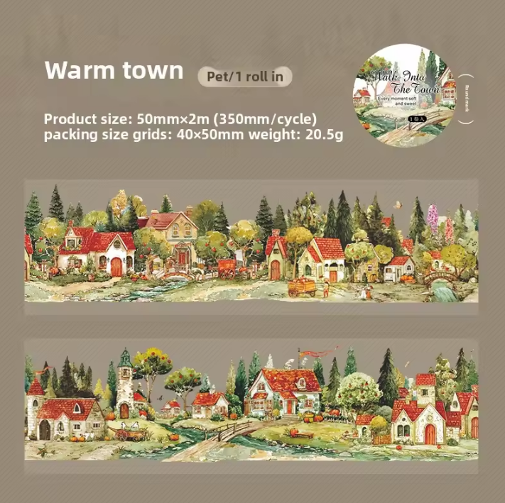 1 roll Walking Through the Town Series Watercolor Fairy Tale Tape