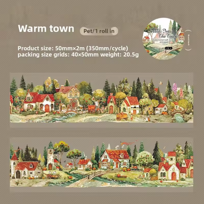 1 roll Walking Through the Town Series Watercolor Fairy Tale Tape