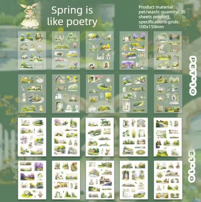 20 sheets Wind and Rain Series Retro Scenery Elements Stickers Book