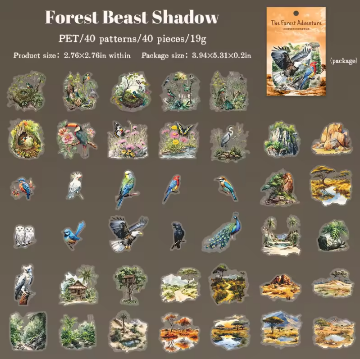 40pcs Woodland Encounter Animal Tree Shadow Beasts Sticker Pack