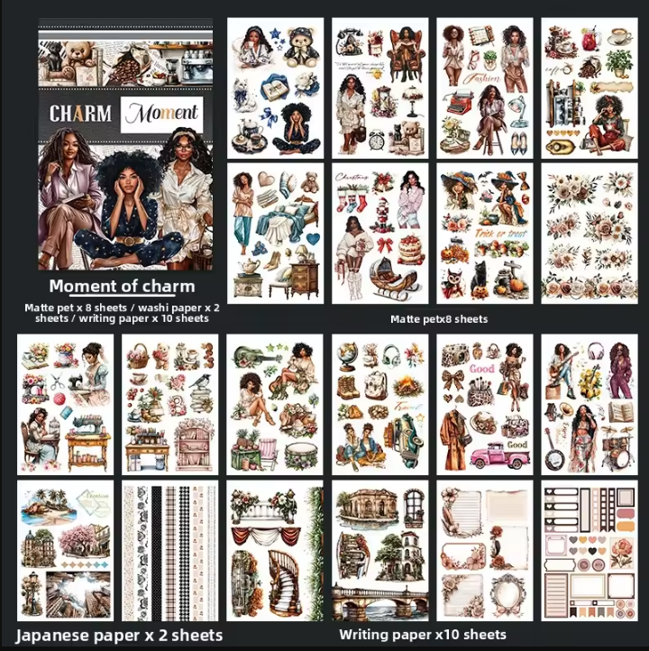 20 Sheets Retro European and American Character Die-Cut Sticker Book