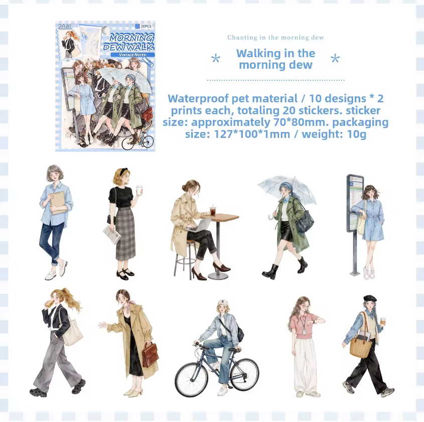 20 Pcs Old Times Stationery Series Journaling Character stickers
