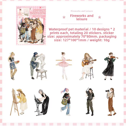 20 Pcs Old Times Stationery Series Journaling Character stickers