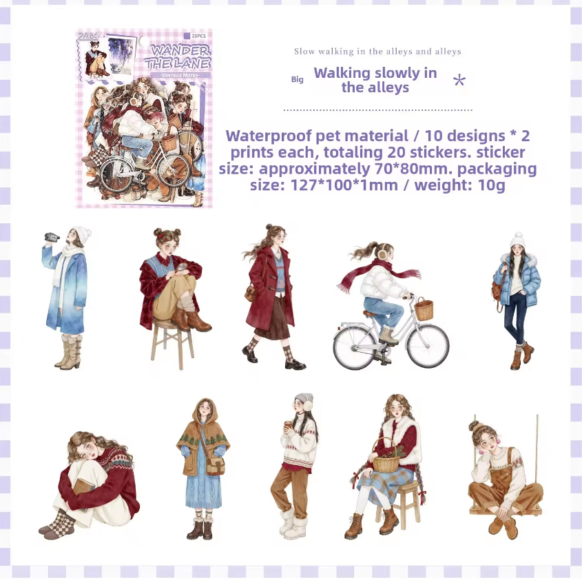 20 Pcs Old Times Stationery Series Journaling Character stickers