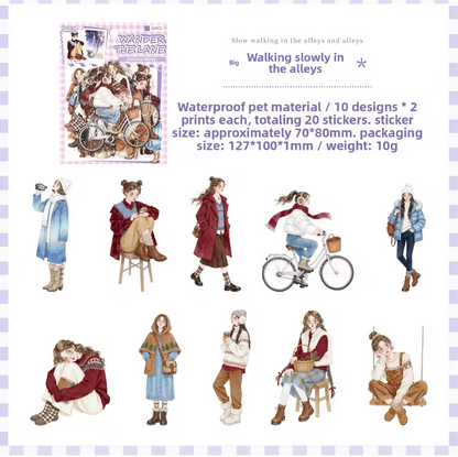 20 Pcs Old Times Stationery Series Journaling Character stickers