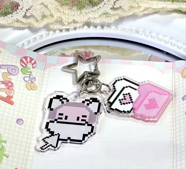 1 Pc Cute Retro Pixel-Style Keychain Fun Acrylic Charm