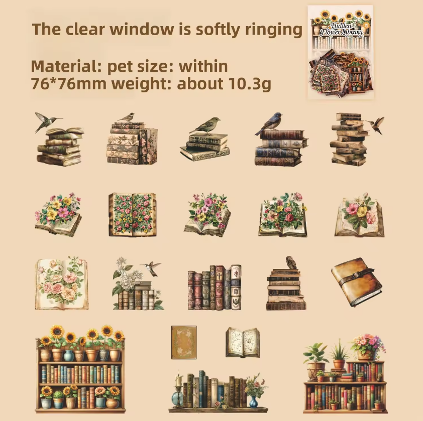 40 Pcs Flower Pavilion Book Collection Vintage Floral Book Themed Stickers