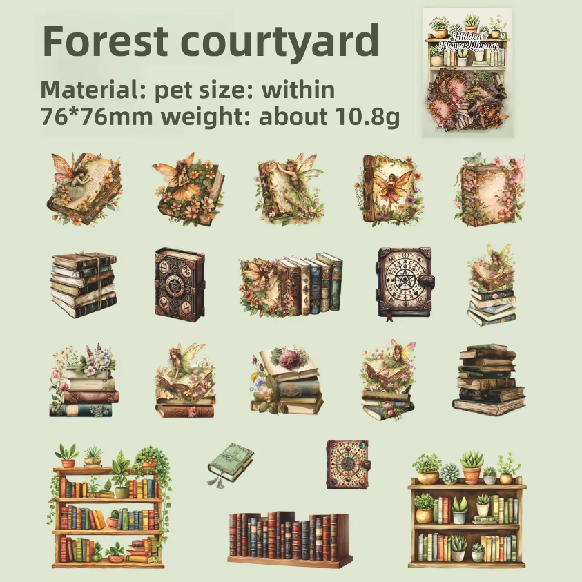 40 Pcs Flower Pavilion Book Collection Vintage Floral Book Themed Stickers