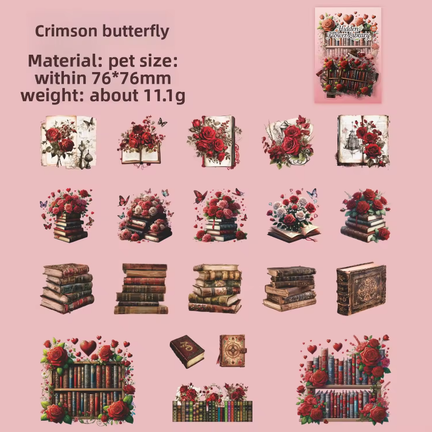 40 Pcs Flower Pavilion Book Collection Vintage Floral Book Themed Stickers