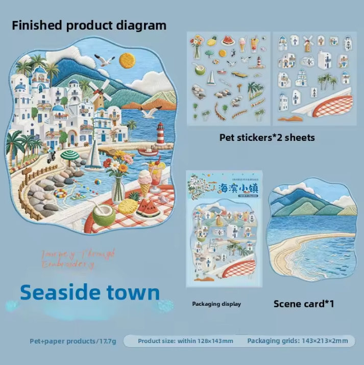 3 Sheets Embroidery Journey Series DIY decorative stickers