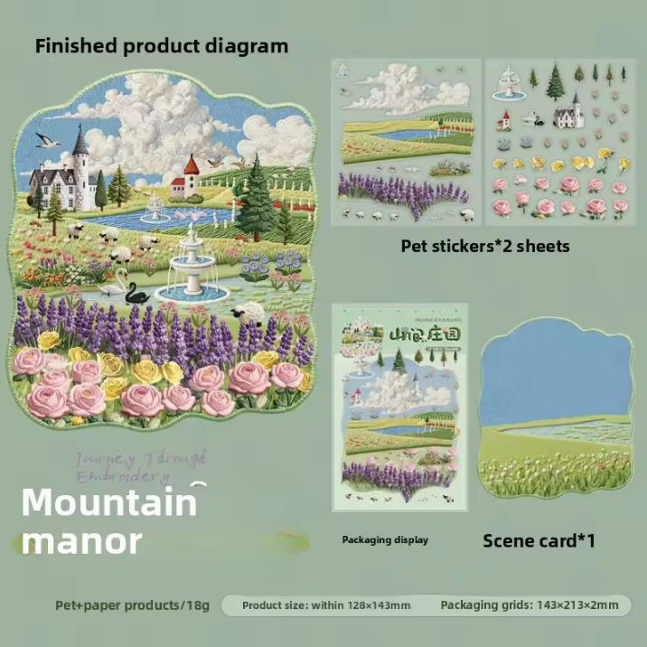3 Sheets Embroidery Journey Series DIY decorative stickers