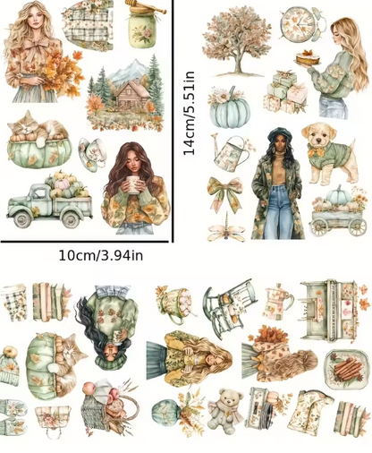 4 Sheets Mint green Lovely Autumn Sticker Sheets