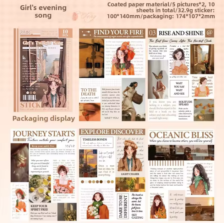10 Sheets A Girl's Thoughts Series Retro Scrapbooking Paper