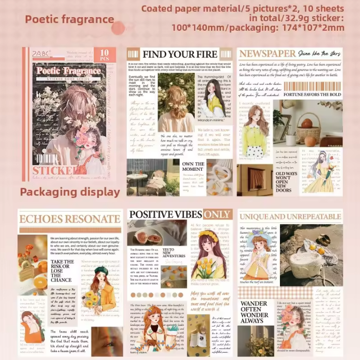 10 Sheets A Girl's Thoughts Series Retro Scrapbooking Paper