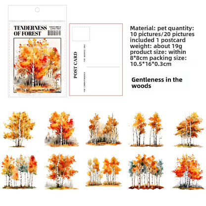 20 Pcs Birch Pine Series Mountain Forest Tree Stickers