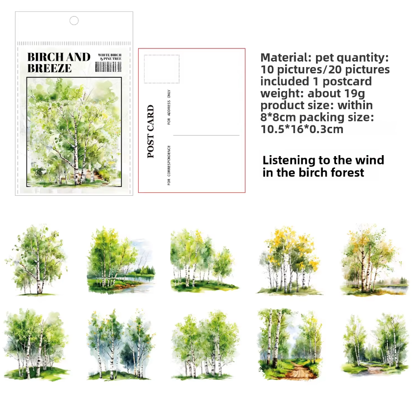 20 Pcs Birch Pine Series Mountain Forest Tree Stickers