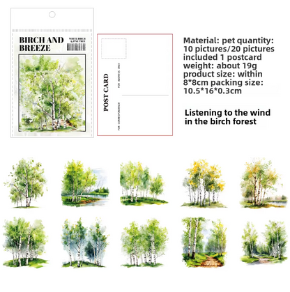 20 Pcs Birch Pine Series Mountain Forest Tree Stickers