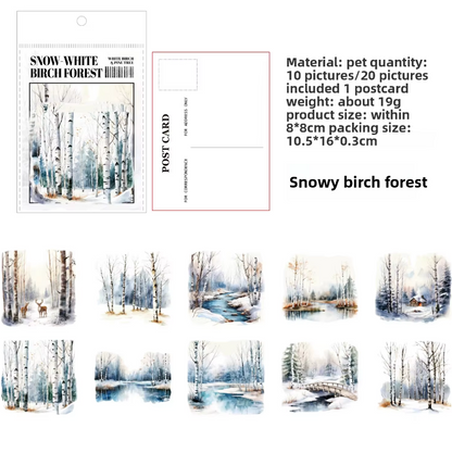 20 Pcs Birch Pine Series Mountain Forest Tree Stickers