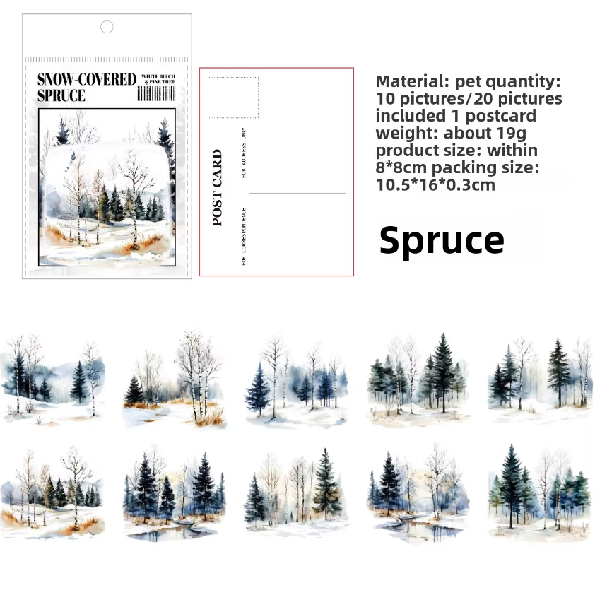 20 Pcs Birch Pine Series Mountain Forest Tree Stickers